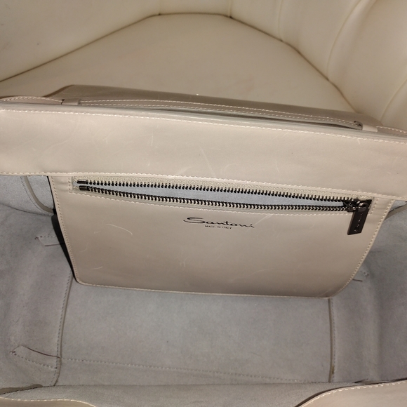 CLASSY GENUINE LEATHER SANTONI TRI COLOR RED, BLUE AND CREAM TOTE WITH STRAP - Picture 5 of 5